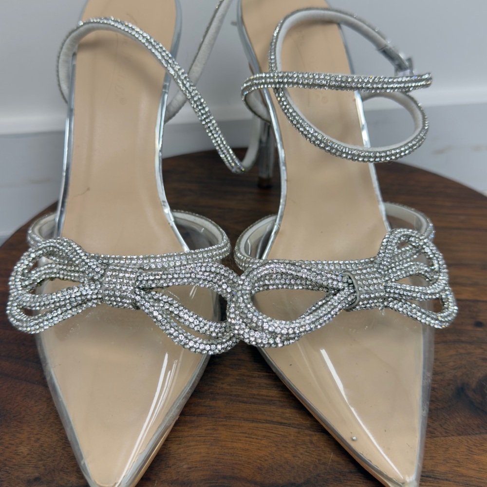 Anne Michelle Silver Rhinestone Bow Heels